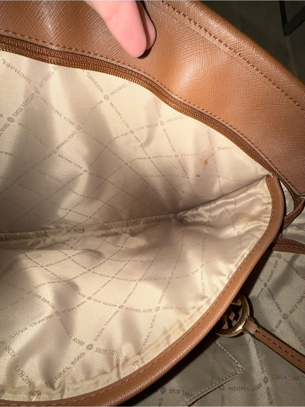 Michael Kors Beige Logo Canvas Tote with Brown Trim - Picture 6 of 6
